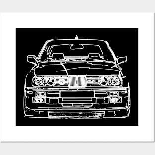 White E30 Car Sketch Art Posters and Art